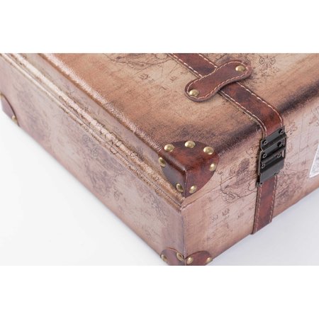 Vintiquewise Vintage-Style World Map Leather Suitcase Trunks with Straps and Handle, PK 2 QI003614.2